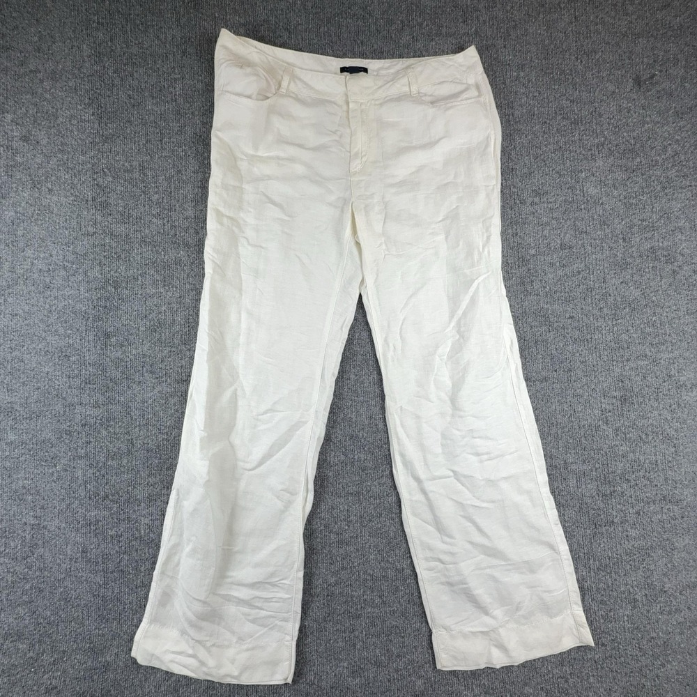 Tommy Hilfiger Linen Blend Pants Womens 14 White Wide Leg Relaxed Casual